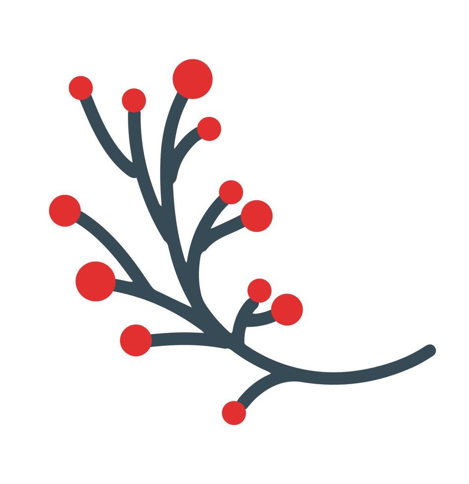 Cozy winter decor with red berries in the style of lines. Decorative elements for the design of postcards, invitations and much more. Vector is a collection of hand-drawn Christmas decorations.