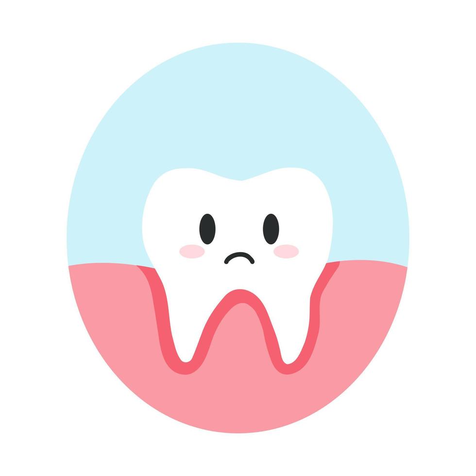 Inflammation of the roots of the tooth in cartoon flat style. Vector illustration of gum disease, gingivitis teeth character, dental care concept, oral hygiene