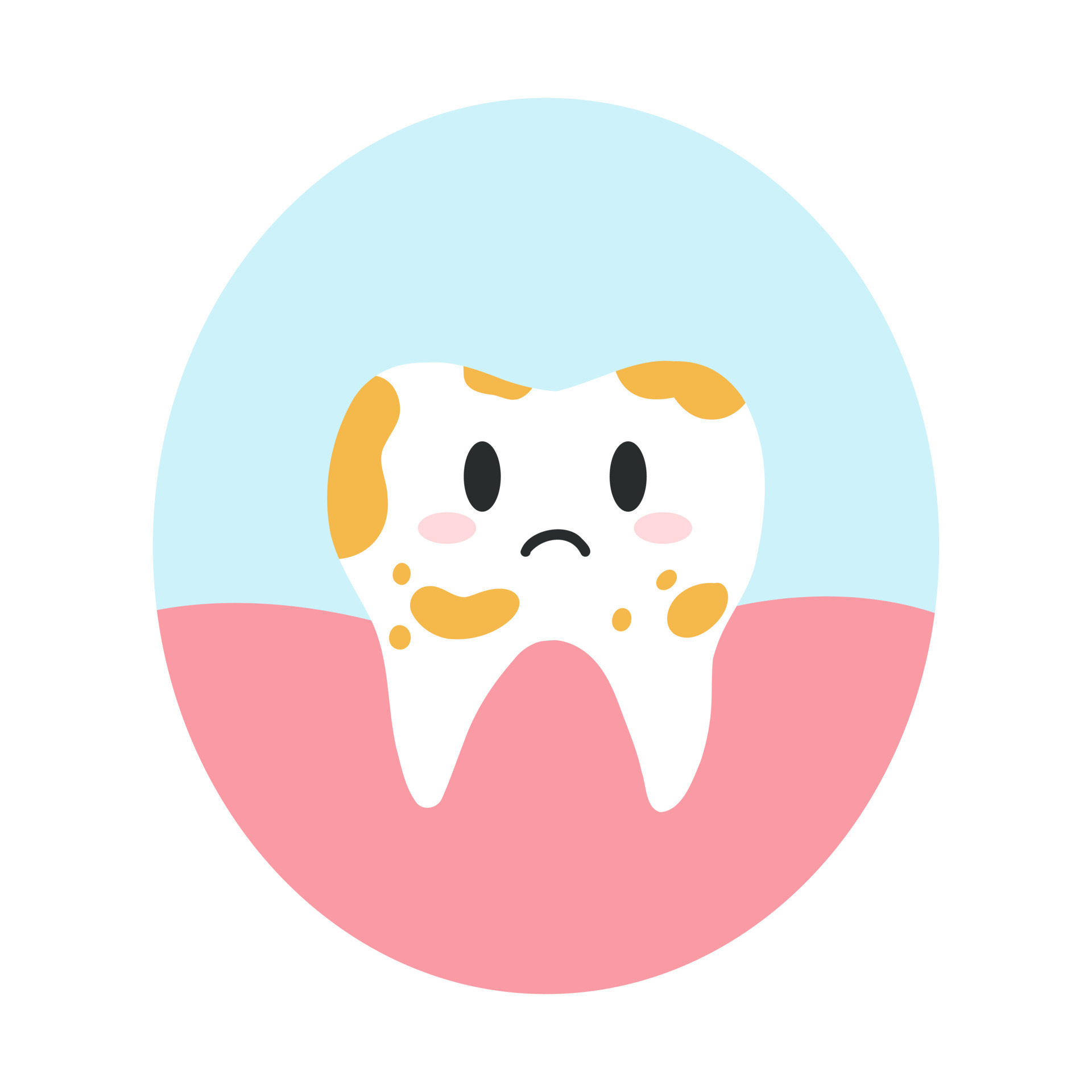 Dirty tooth cartoon character in cartoon flat style. Vector