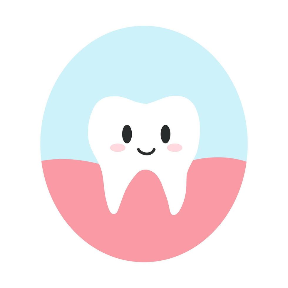 Cute happy tooth in cartoon flat style. Vector illustration of clean healthy teeth character, dental care concept, oral hygiene