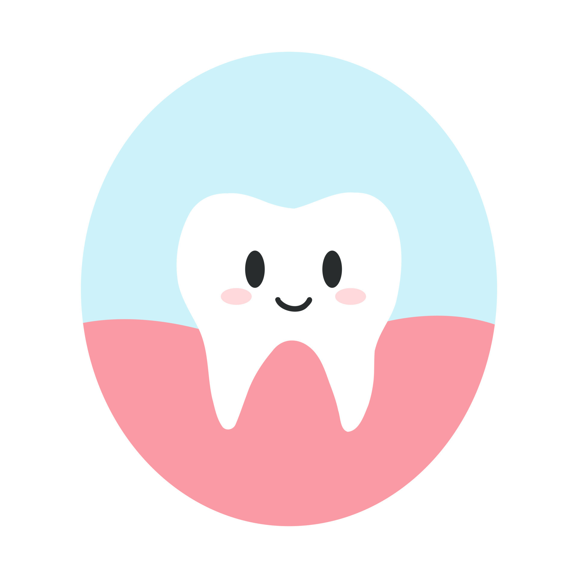 Cute happy tooth in cartoon flat style. Vector illustration of clean