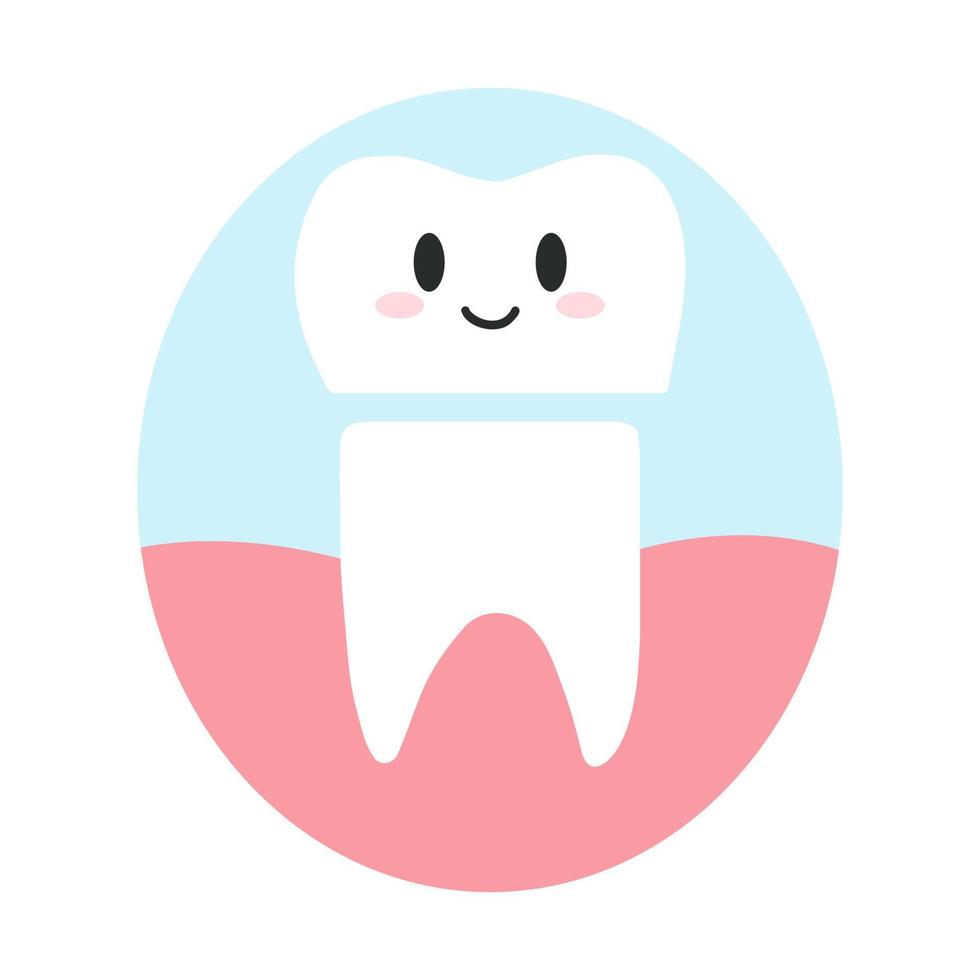 Dental crown restoration on tooth in cartoon flat style. Vector illustration of healthy teeth character, dental care concept, oral hygiene