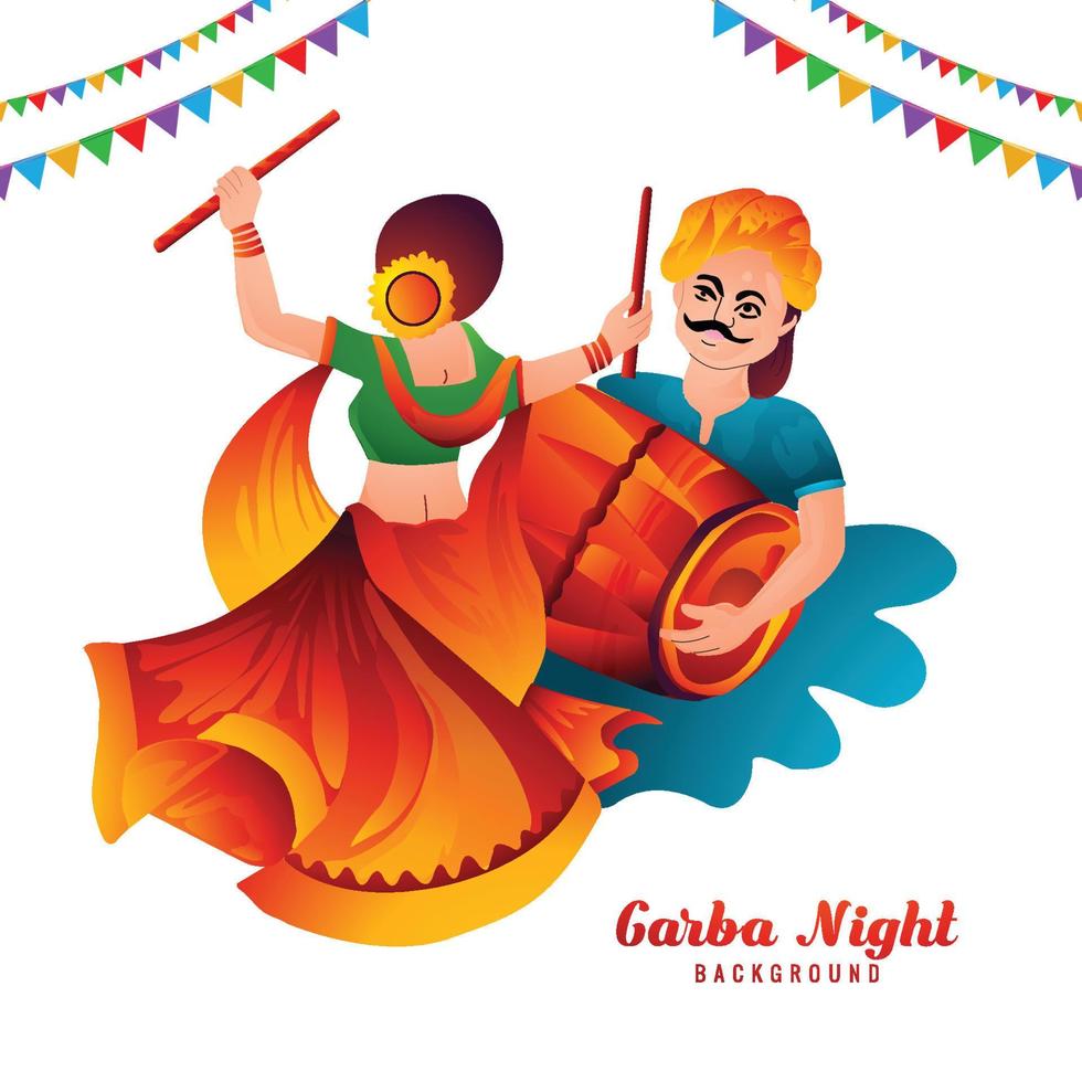 Beautiful couple playing dandiya in disco garba night background vector