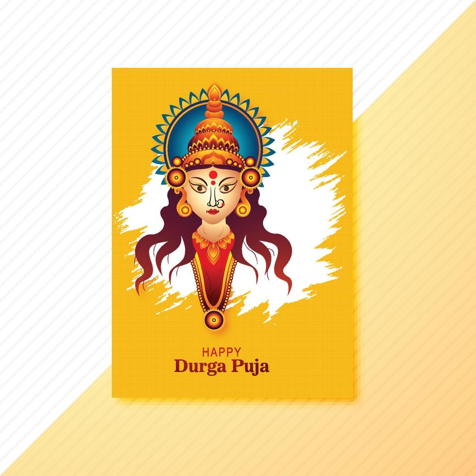 Goddess durga face in happy durga puja subh navratri card brochure template design vector