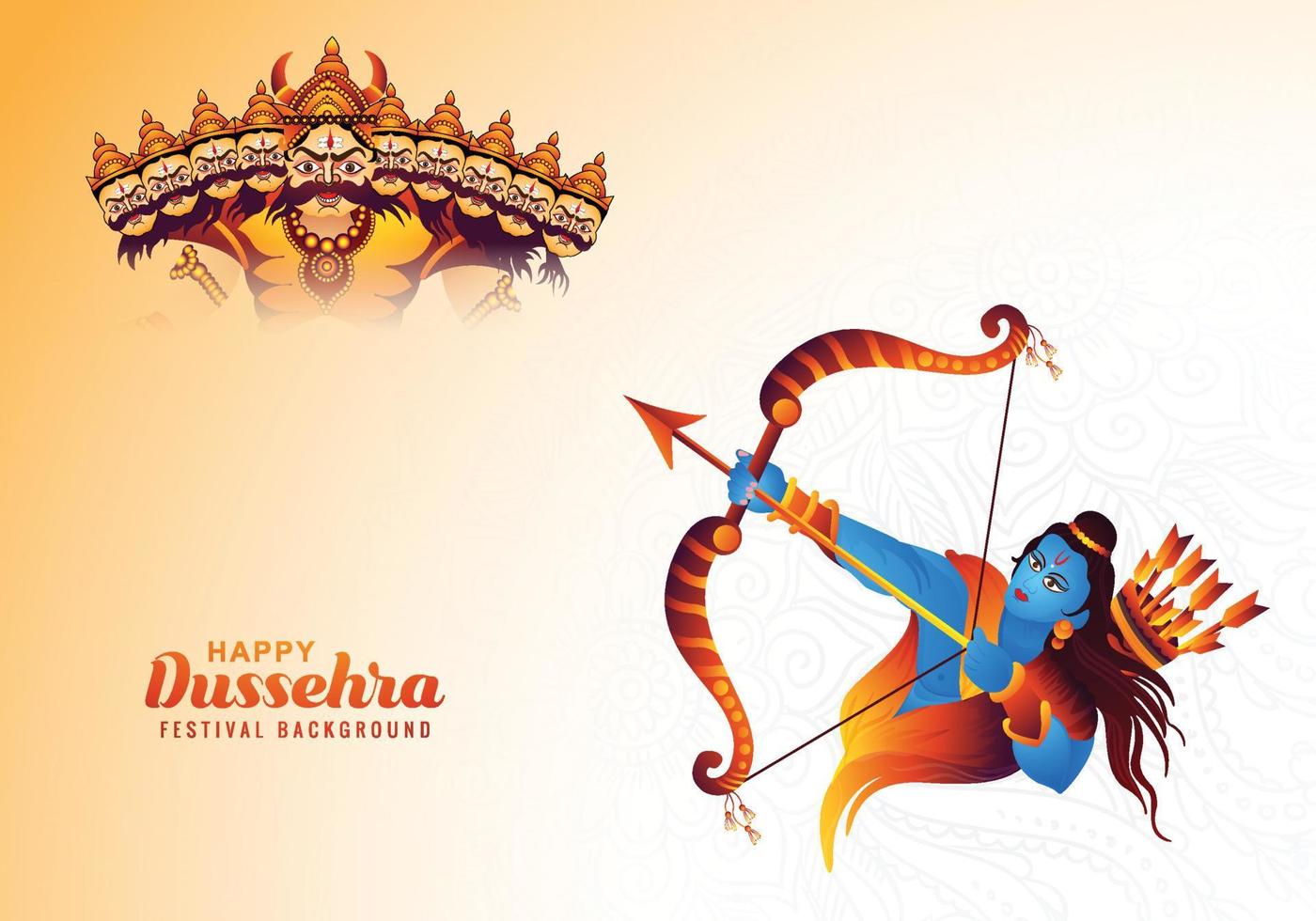 Lord rama with arrow killing ravana in navratri celebration card background vector