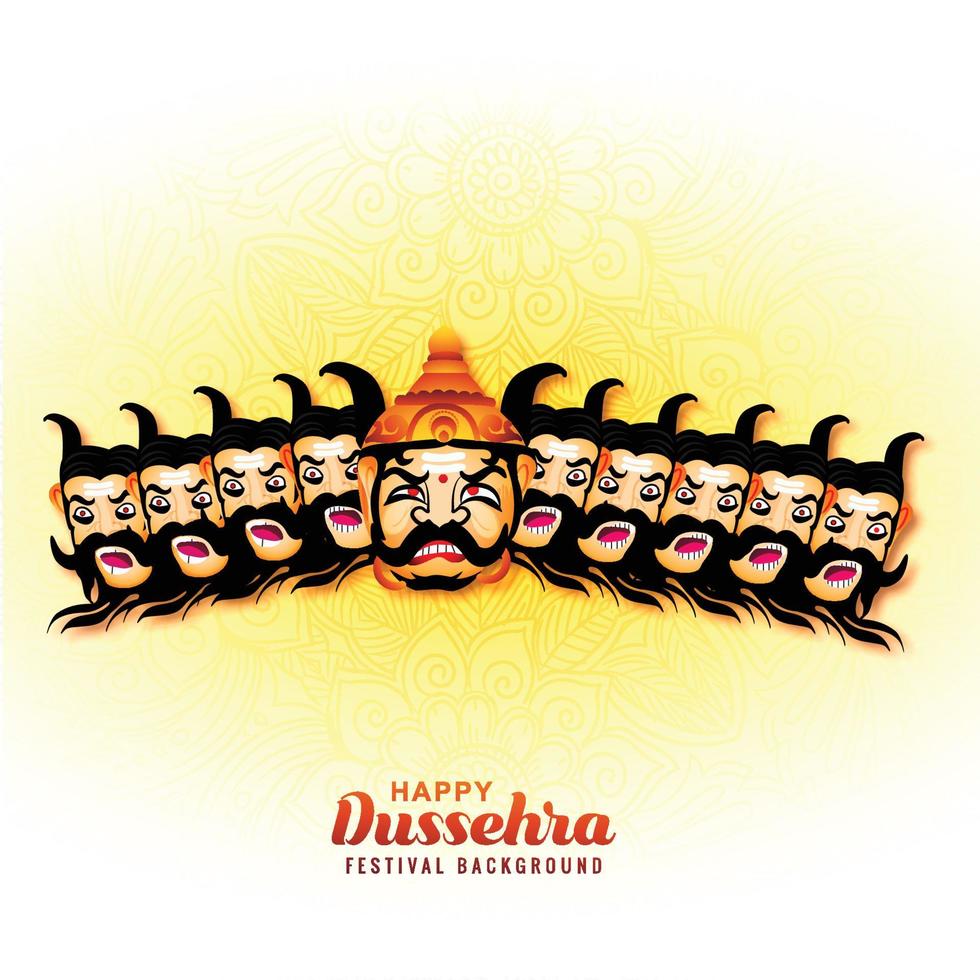 Happy dussehra celebration angry ravan with ten heads card background vector