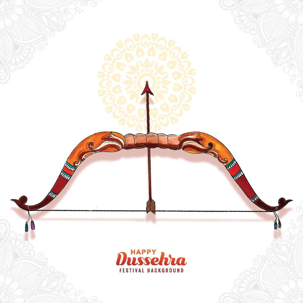 Traditional happy dussehra watercolor bow and arrow celebration card background vector
