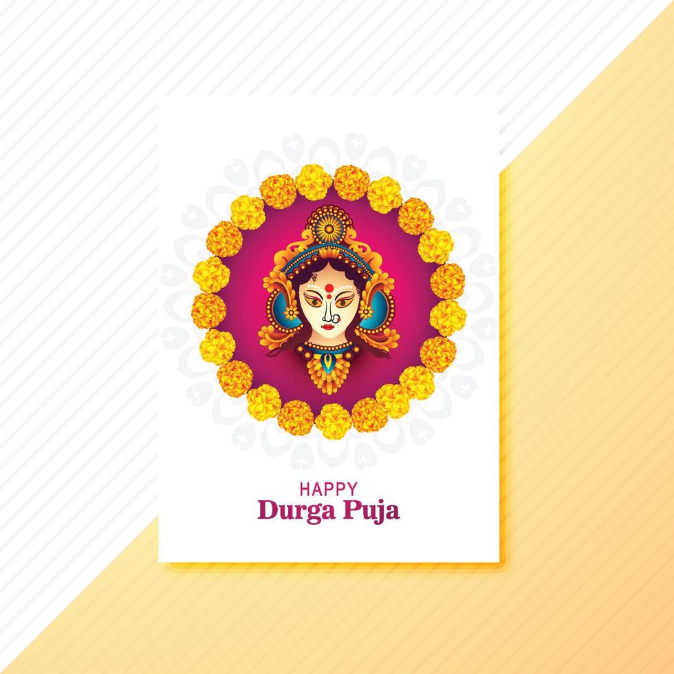 Illustration of goddess durga face in happy durga puja brochure design vector