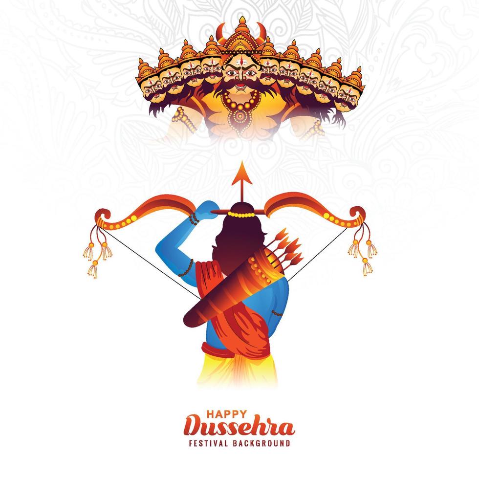 Lord rama killing ravana with ten heads in happy dussehra celebration background vector