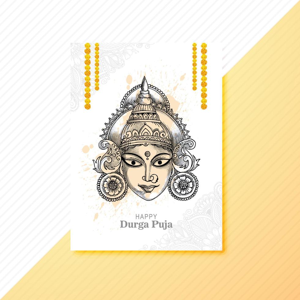 Hand draw happy durga puja festival indian holiday sketch brochure template design vector