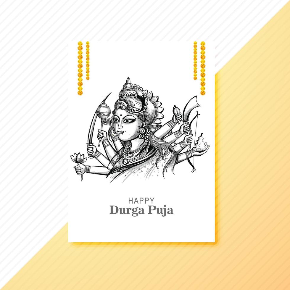 dibujar a mano feliz festival de durga puja diseño de plantilla de folleto de boceto de vacaciones indias vector