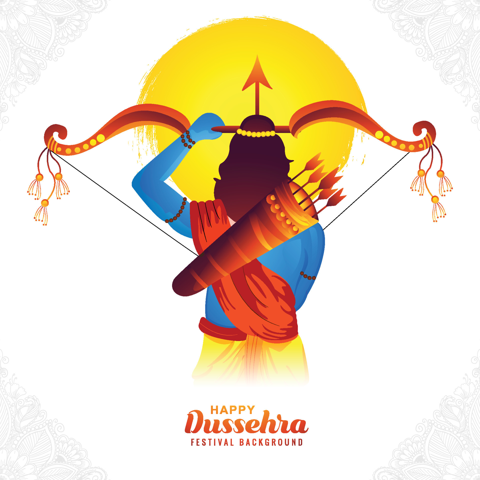 Beautiful bow and arrow of rama in happy dussehra card holiday