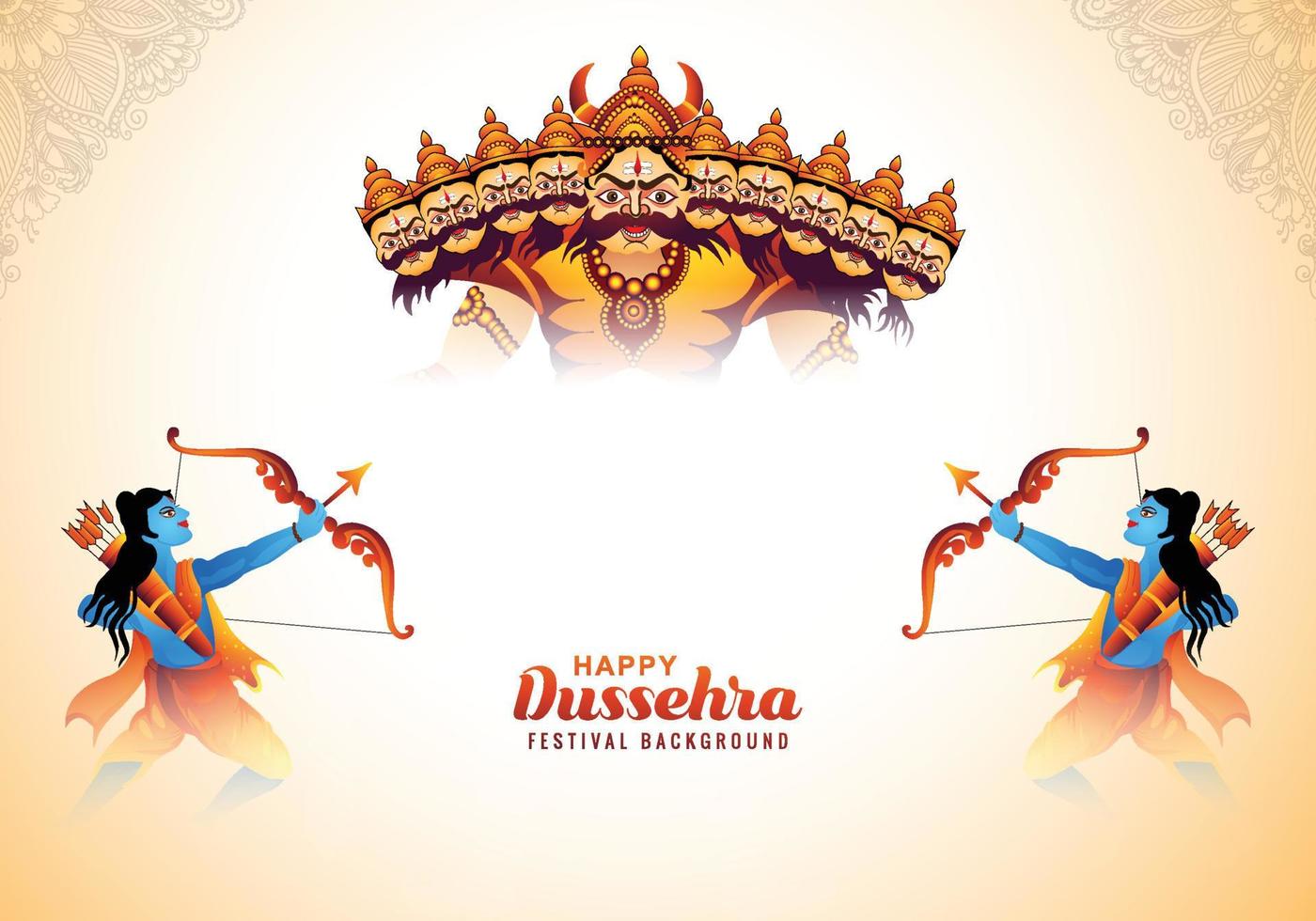 Lord rama with arrow killing ravana in navratri festival card background vector