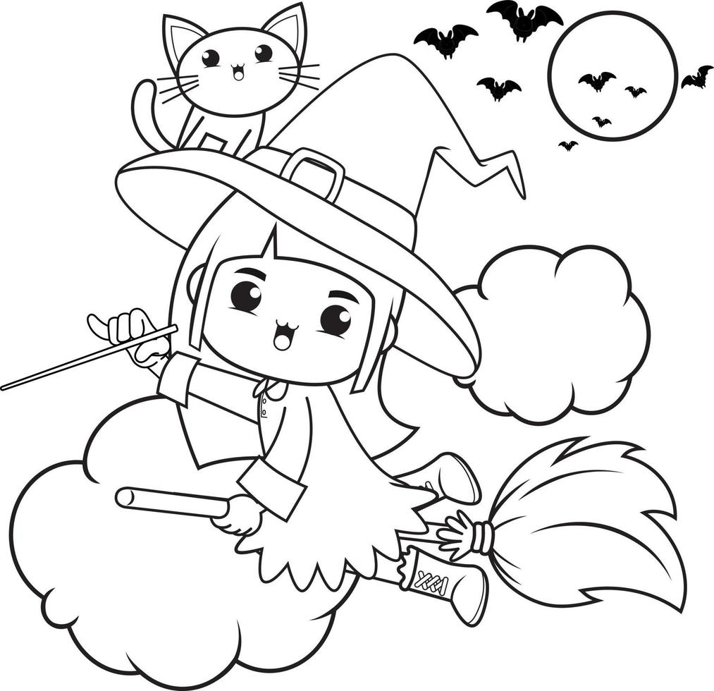 Halloween coloring book cute little girl witch vector