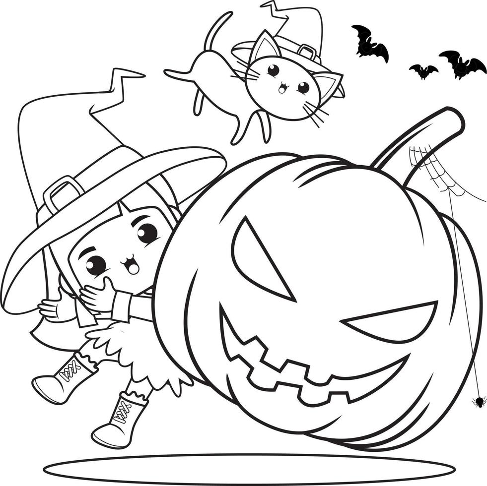 Halloween coloring book cute little girl witch vector