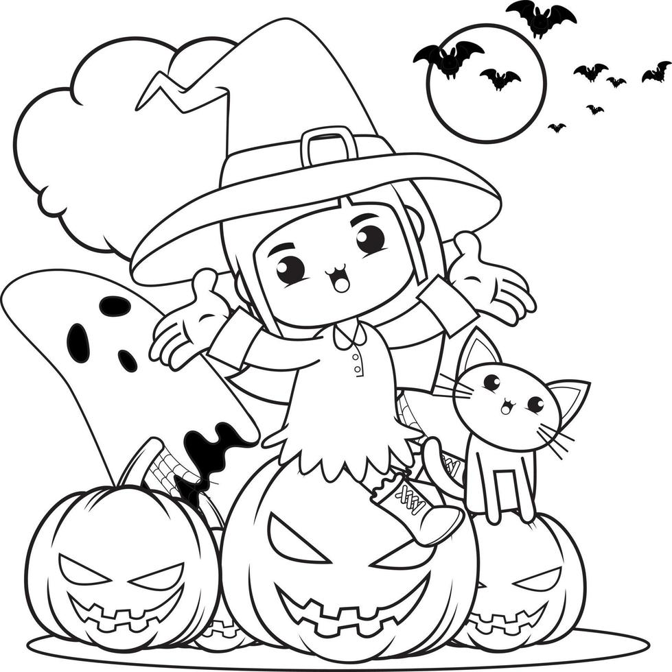 Halloween coloring book cute little girl witch 11588337 Vector Art at ...