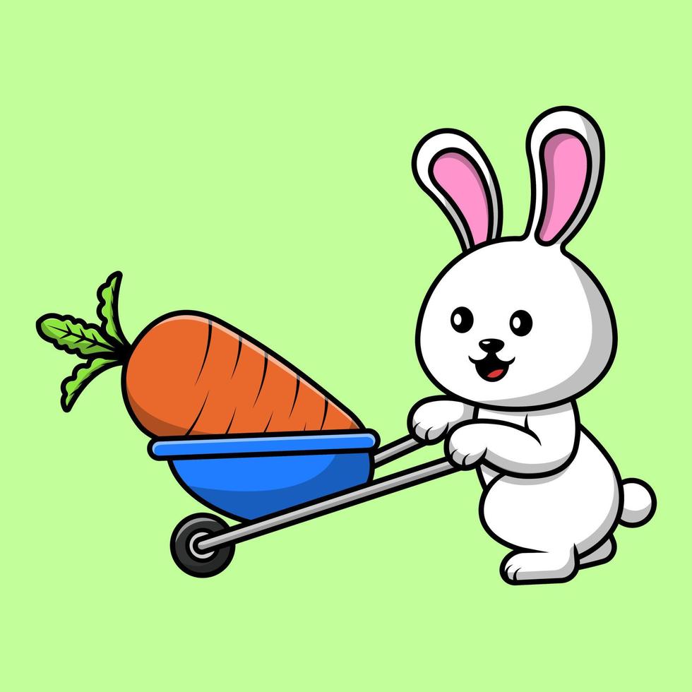 Cute Rabbit Bring Carrot With Trolley  Vector Icon Illustration. Flat Cartoon Concept