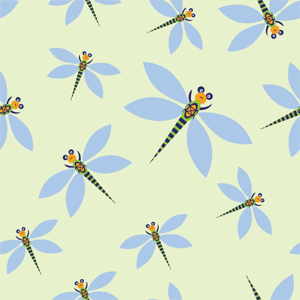 seamless cartoon dragonfly pattern background vector