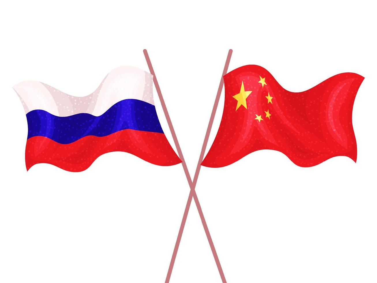 Crossed flags of China and Russia. Friendship, union, partnership. Flags are waving on the isolated white background. Vector illustration.