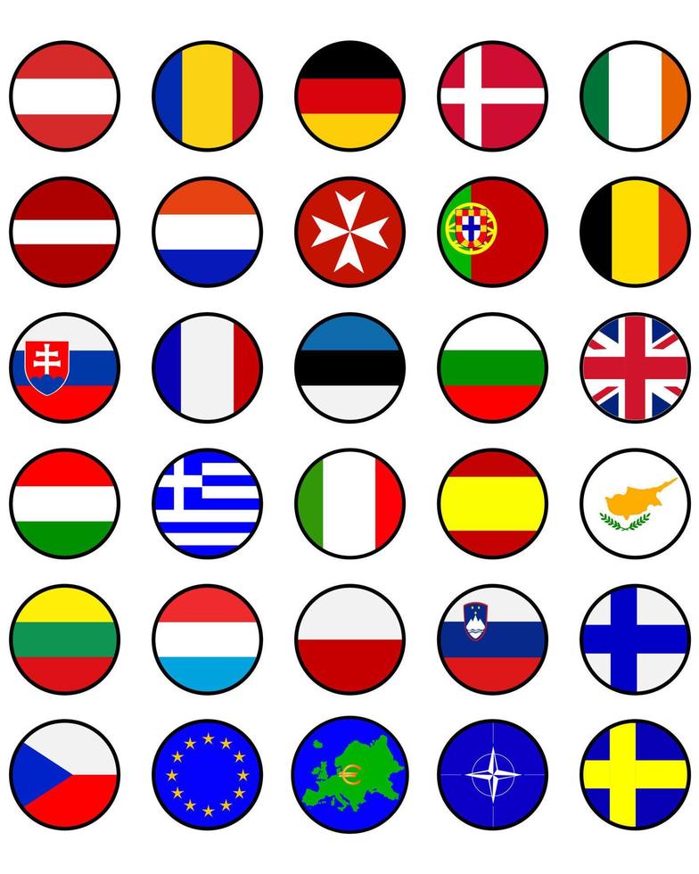 Flags of European countries in a circle on a white background vector