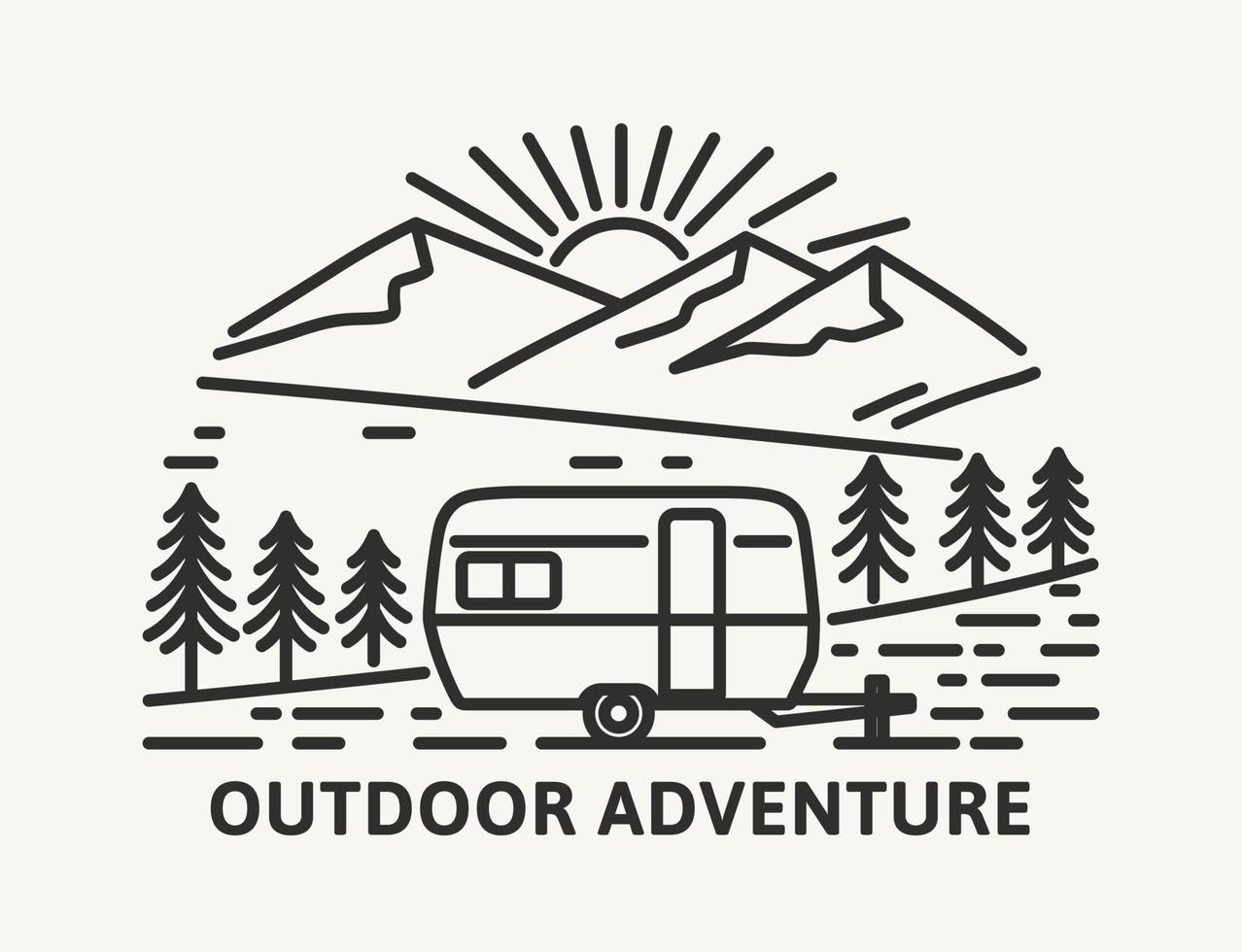 Hand Drawn Line Adventure nature landscape Logo Badge vector