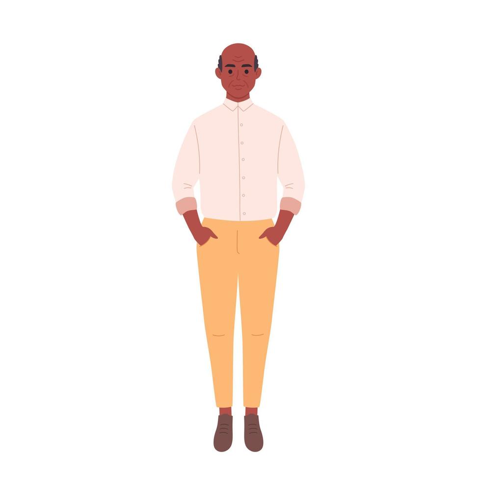 Elderly african american man in stylish fashionable look. Smiling senior grandpa in modern outfit. Retired man vector