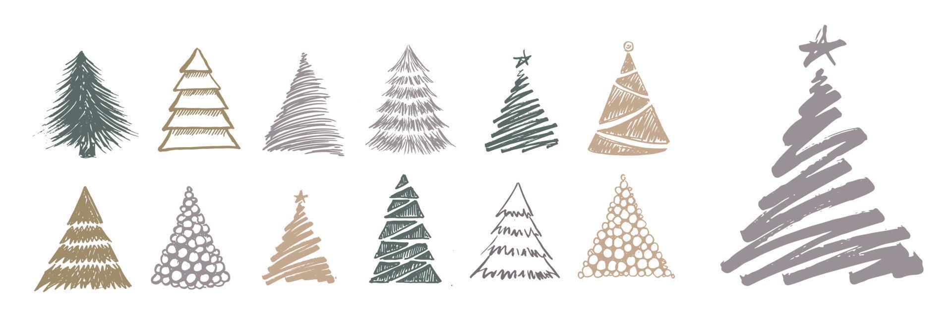 Christmas tree hand drawn illustrations. Vector. vector