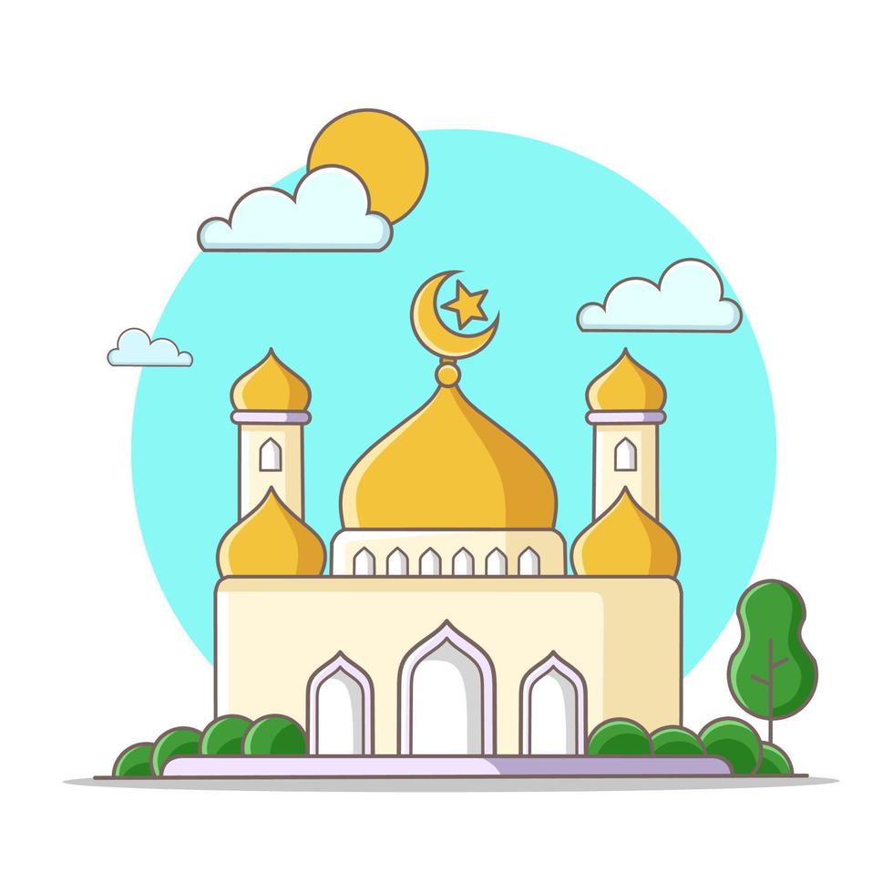 Mosque Vector Icon Illustration. Moslem Building Icon Concept Isolated Premium Vector. Flat Cartoon Style