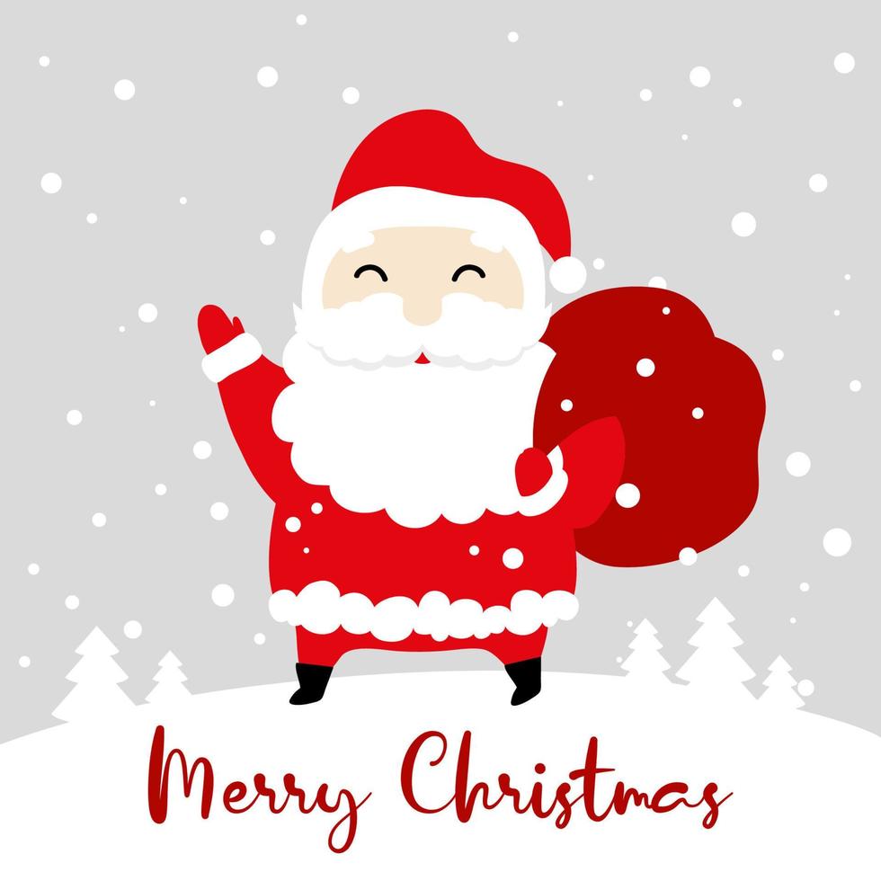 Greeting card with cute cartoon Santa Claus and Merry Christmas text vector