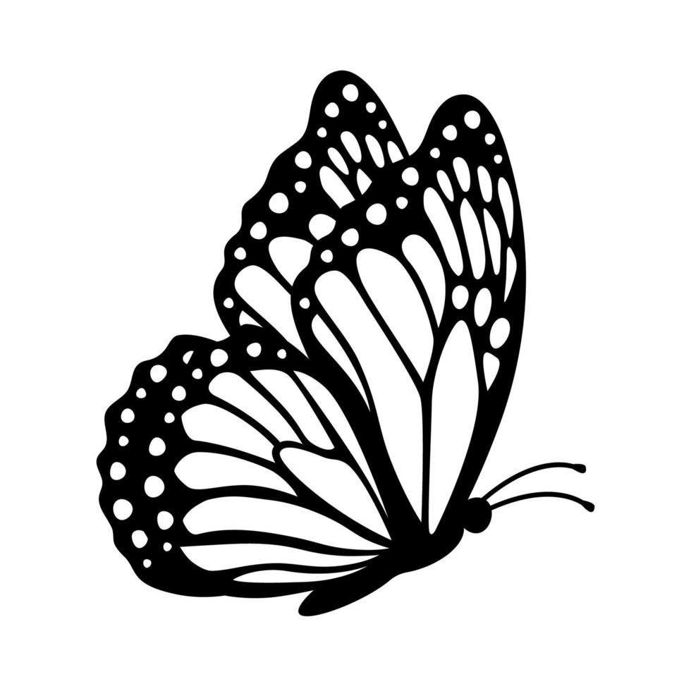 silueta de mariposa monarca, vista lateral. ilustración vectorial aislado sobre fondo blanco vector