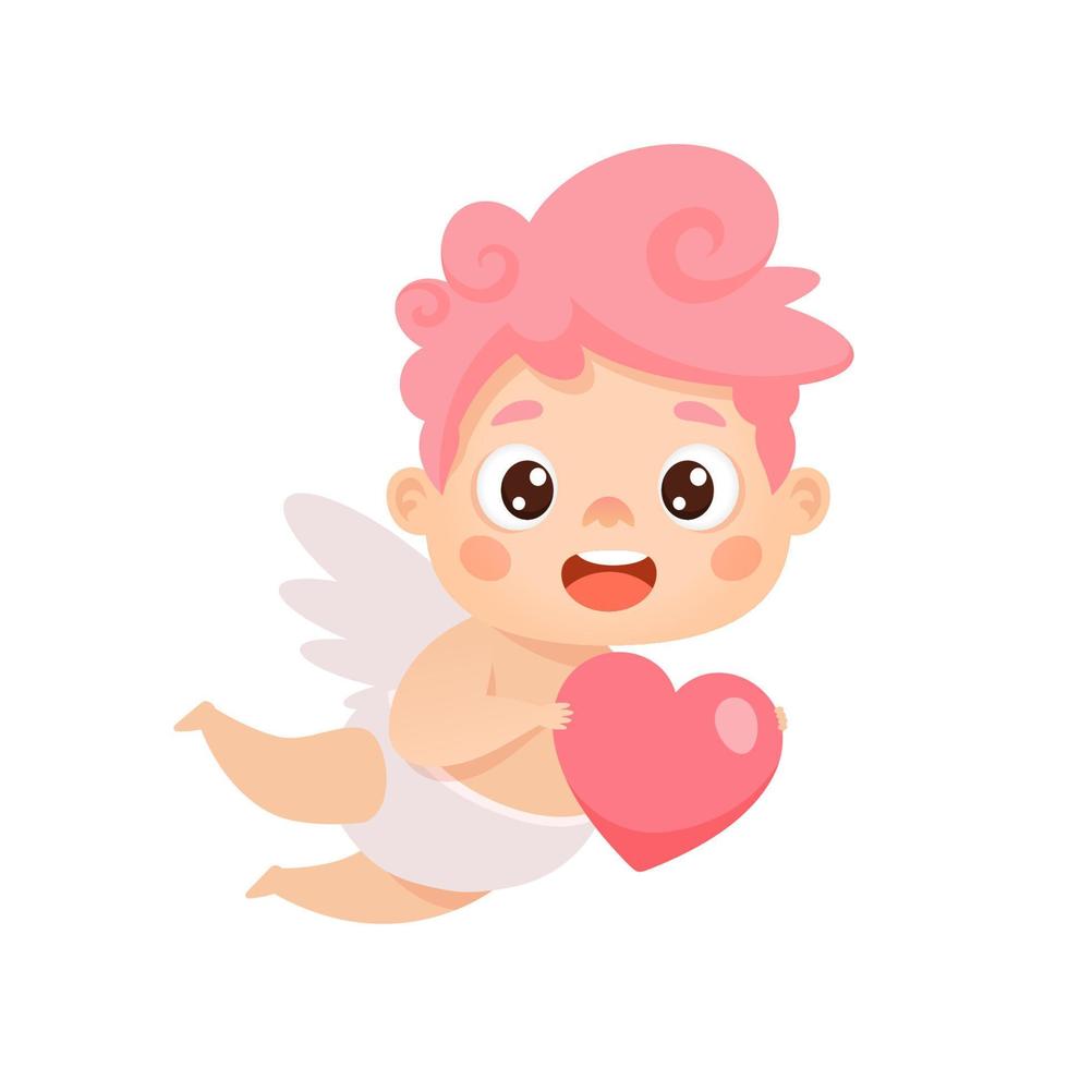 lindo cupido volador con corazón. personaje de dibujos animados de vector para el día de san valentín
