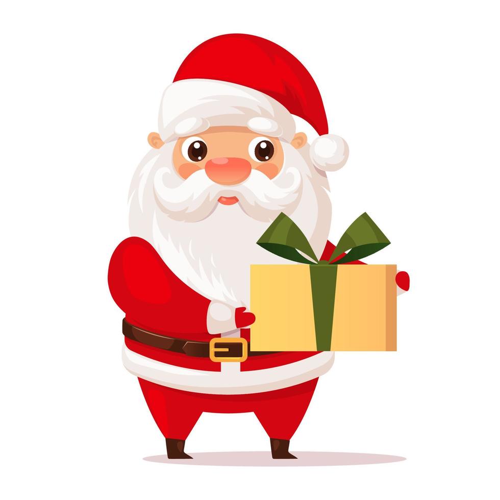 Lindo santa claus con regalo de navidad, ilustración vectorial vector