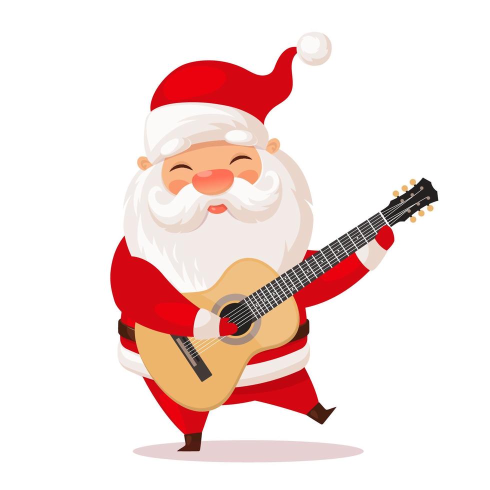 lindo santa claus toca la guitarra acústica, ilustración vectorial de dibujos animados vector