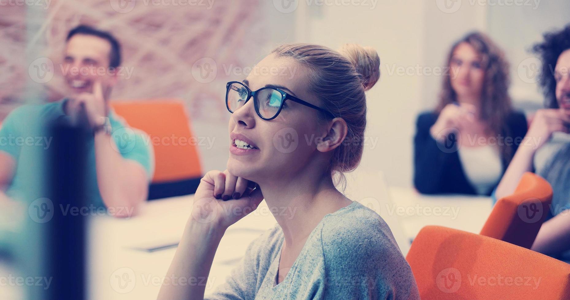 Startup Business Team At A Meeting at modern office building photo