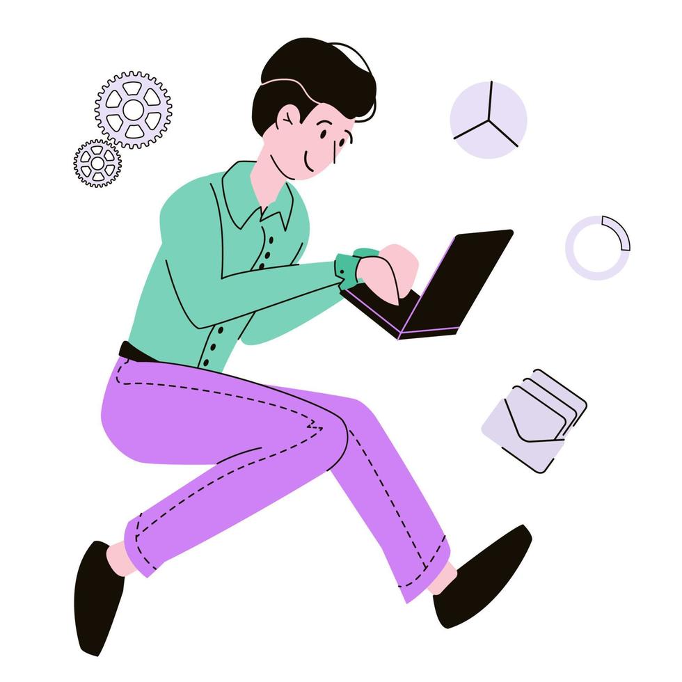 Man uses a tablet. The concept of working online through gadgets vector