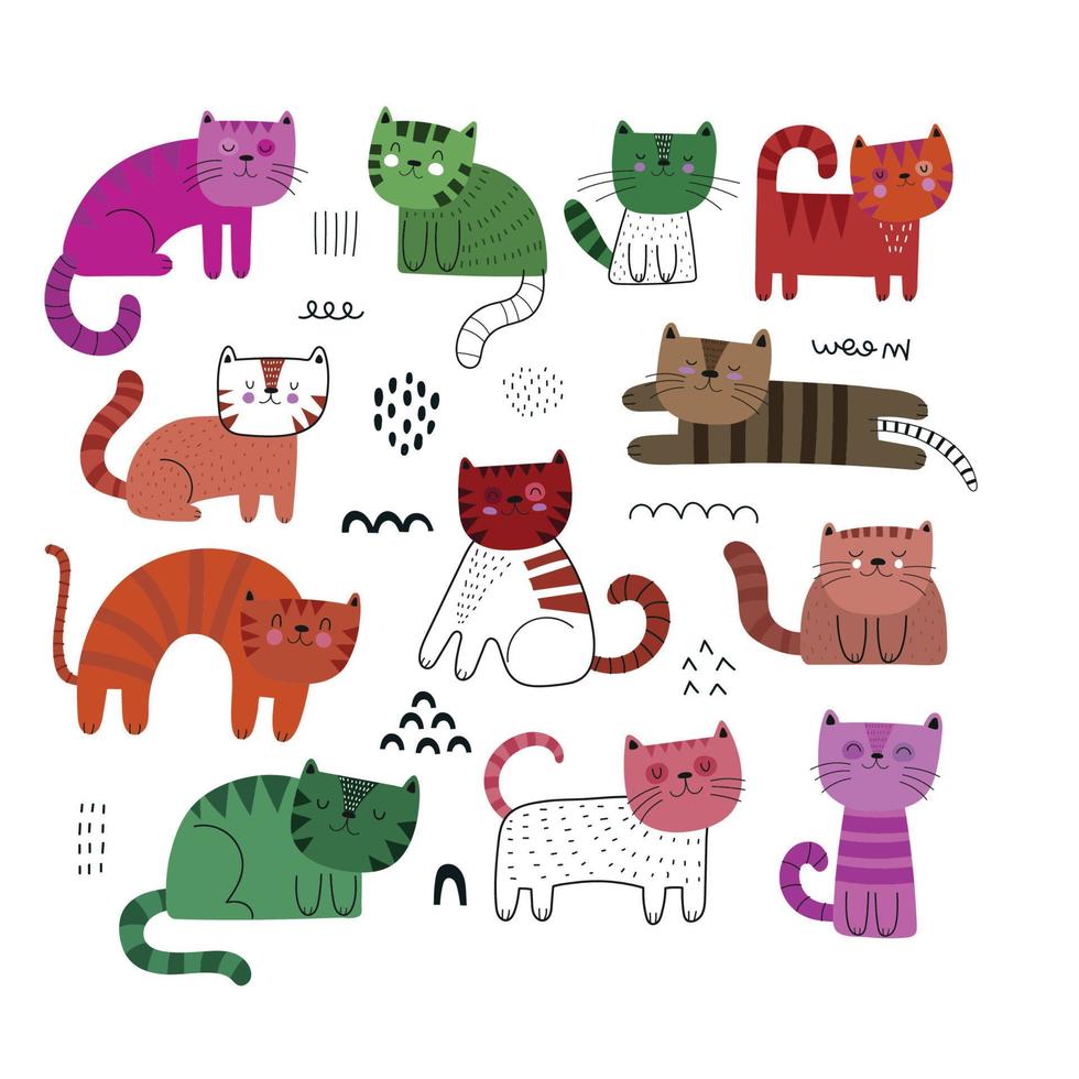Hand drawn baby cat collection vector