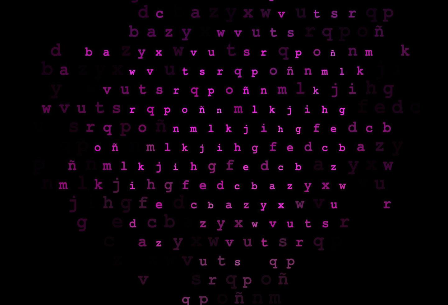 Dark pink vector background with signs of alphabet.