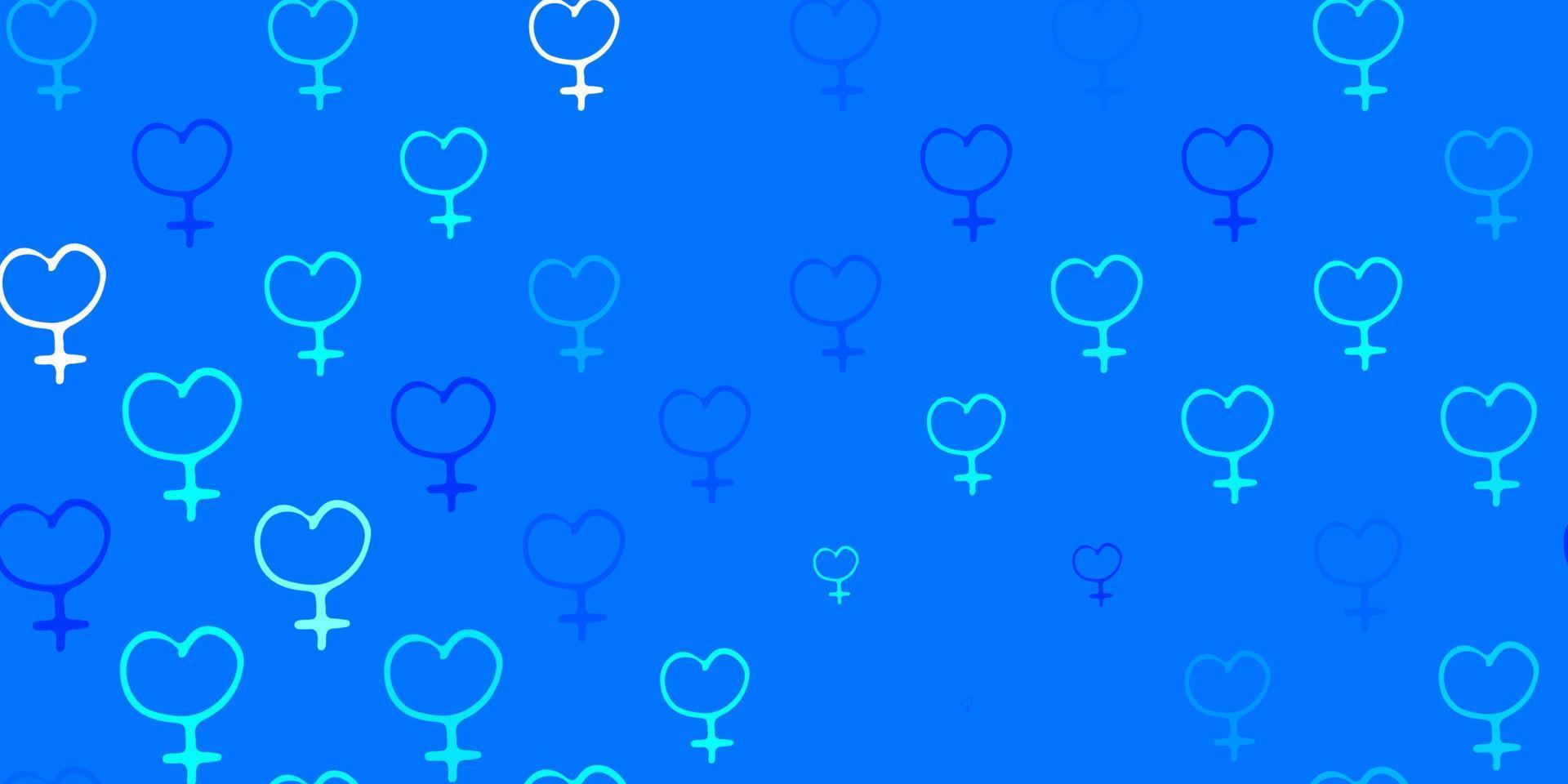 Telón de fondo de vector azul claro con símbolos de poder de las mujeres.