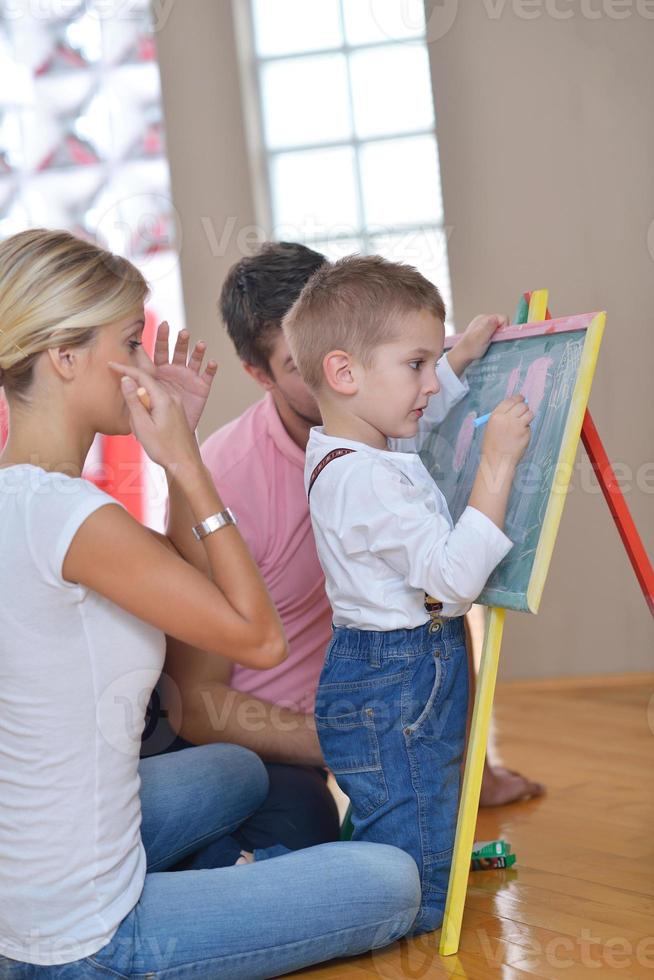 family drawing on school board at home photo