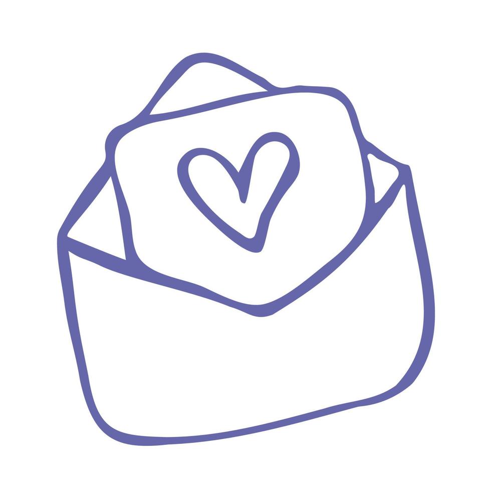 The outline of an envelope with a nested leaf and a heart vector