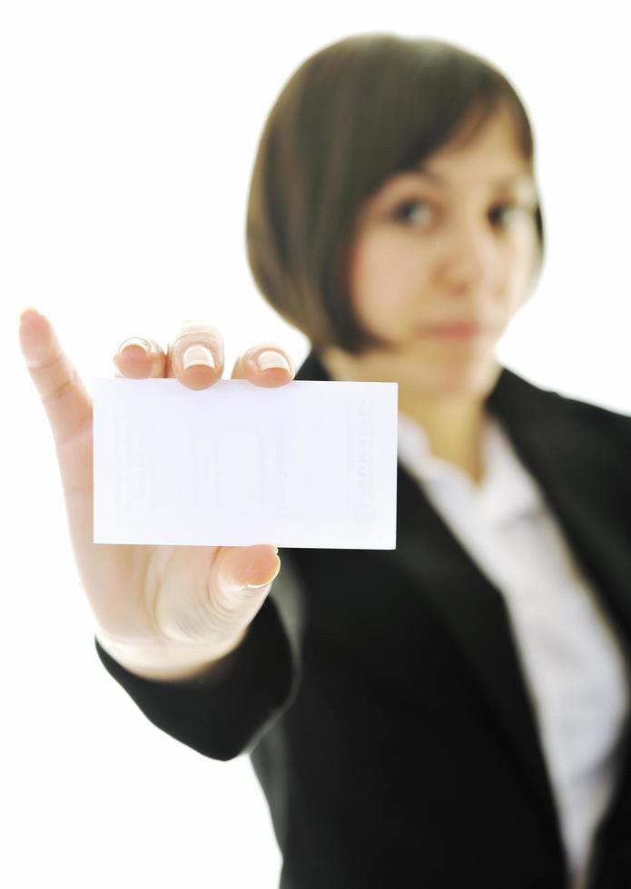 young business  woman displaying empty business card photo