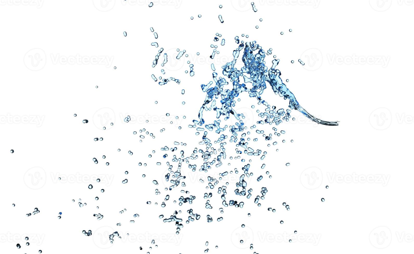 3d water splash transparent, clear blue water scattered around isolated on white background. 3d render illustration photo