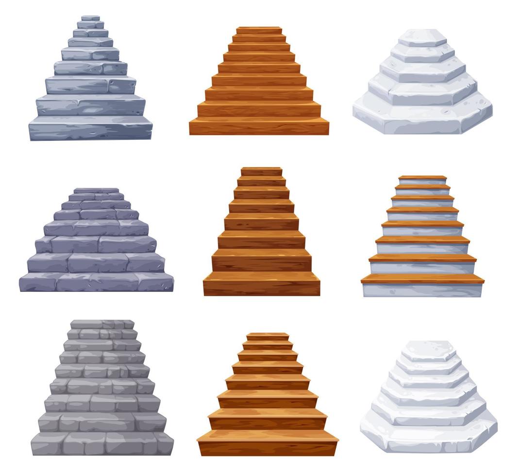 Cartoon isolated wooden and stone castle stairs vector