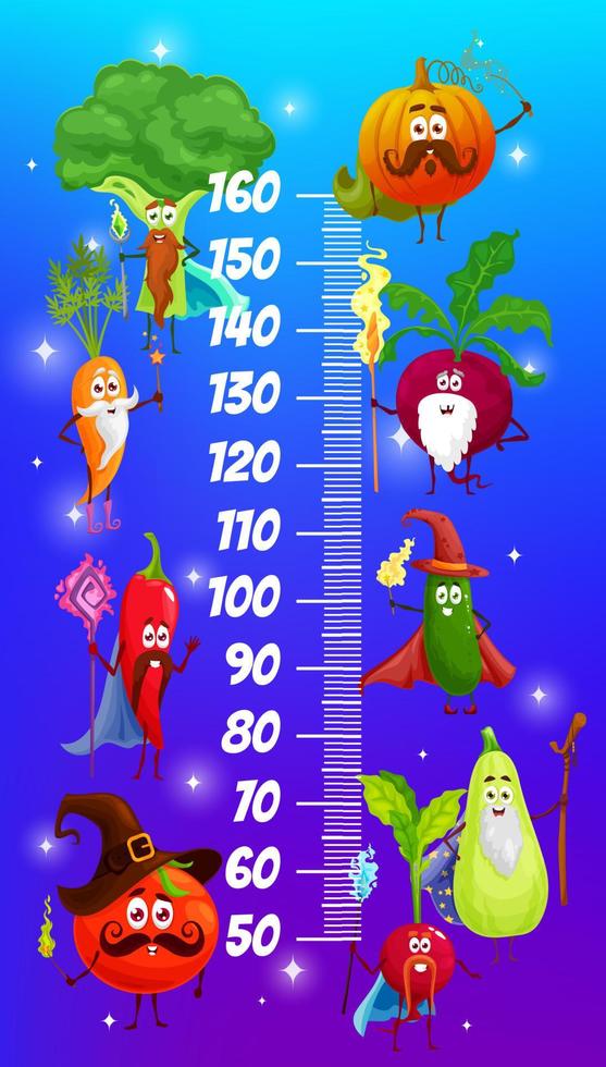 Kids height chart cartoon magicians and wizards vector