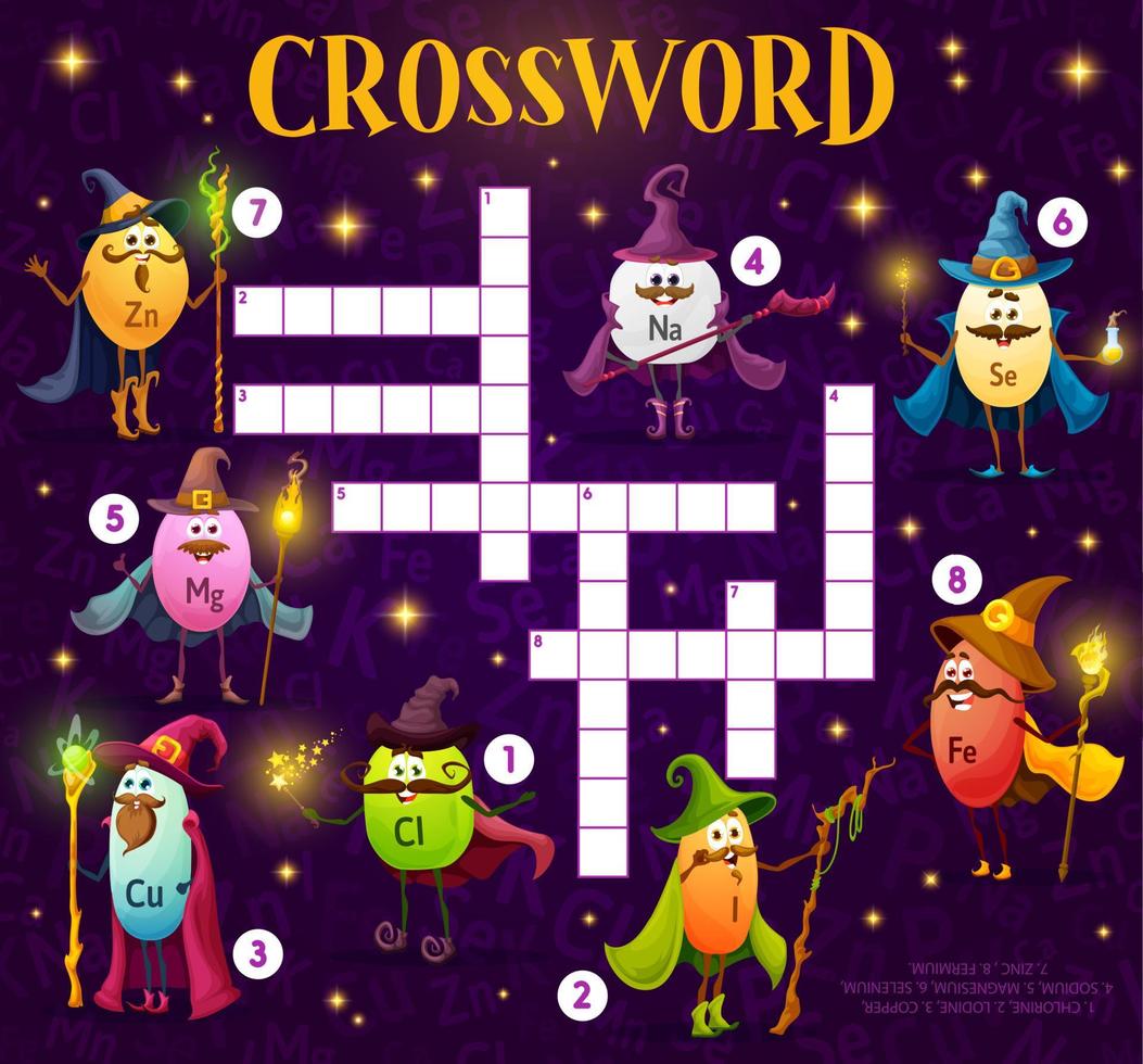 Crossword grid quiz game, micronutrient wizards vector