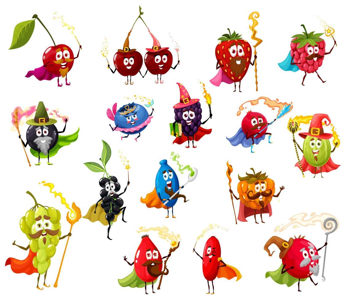Berry fruits as funny wizard, magician and witch vector