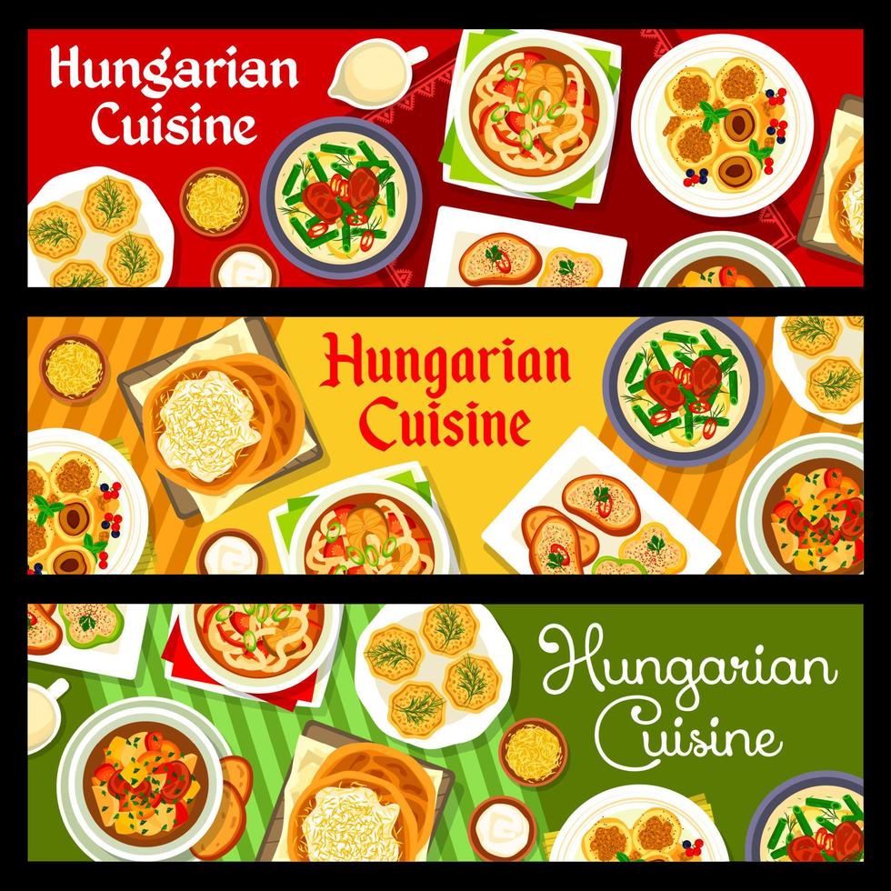 banners de vector de comida de restaurante de cocina húngara