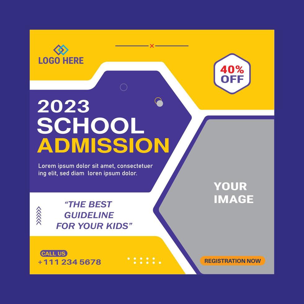 School admission social media post design template vector
