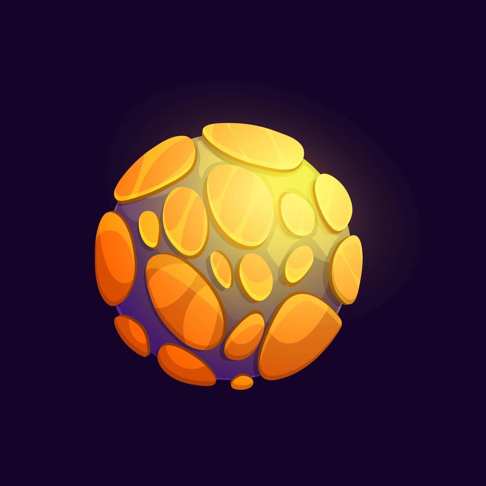 Galaxy space planet with volcano, mountain craters vector
