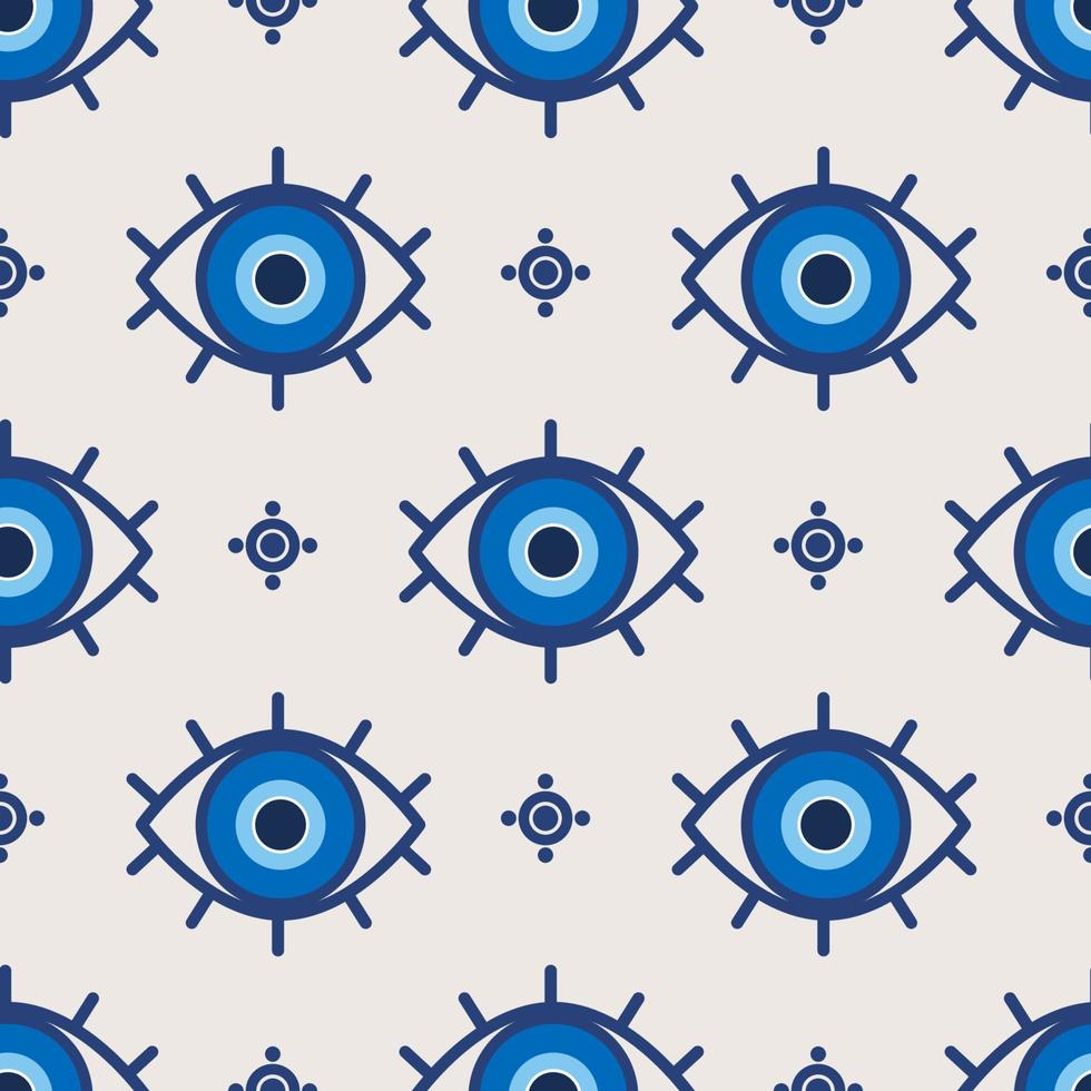 Evil eye ethnic pattern. Mystic greek blue amulet. Turkish traditional print. Symbol of protection. Vector seamless background.